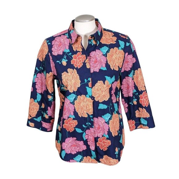 Chicos 2 Womens US Large 12 Button Up Top Floral No Iron Stain Shield Travel - Picture 1 of 7